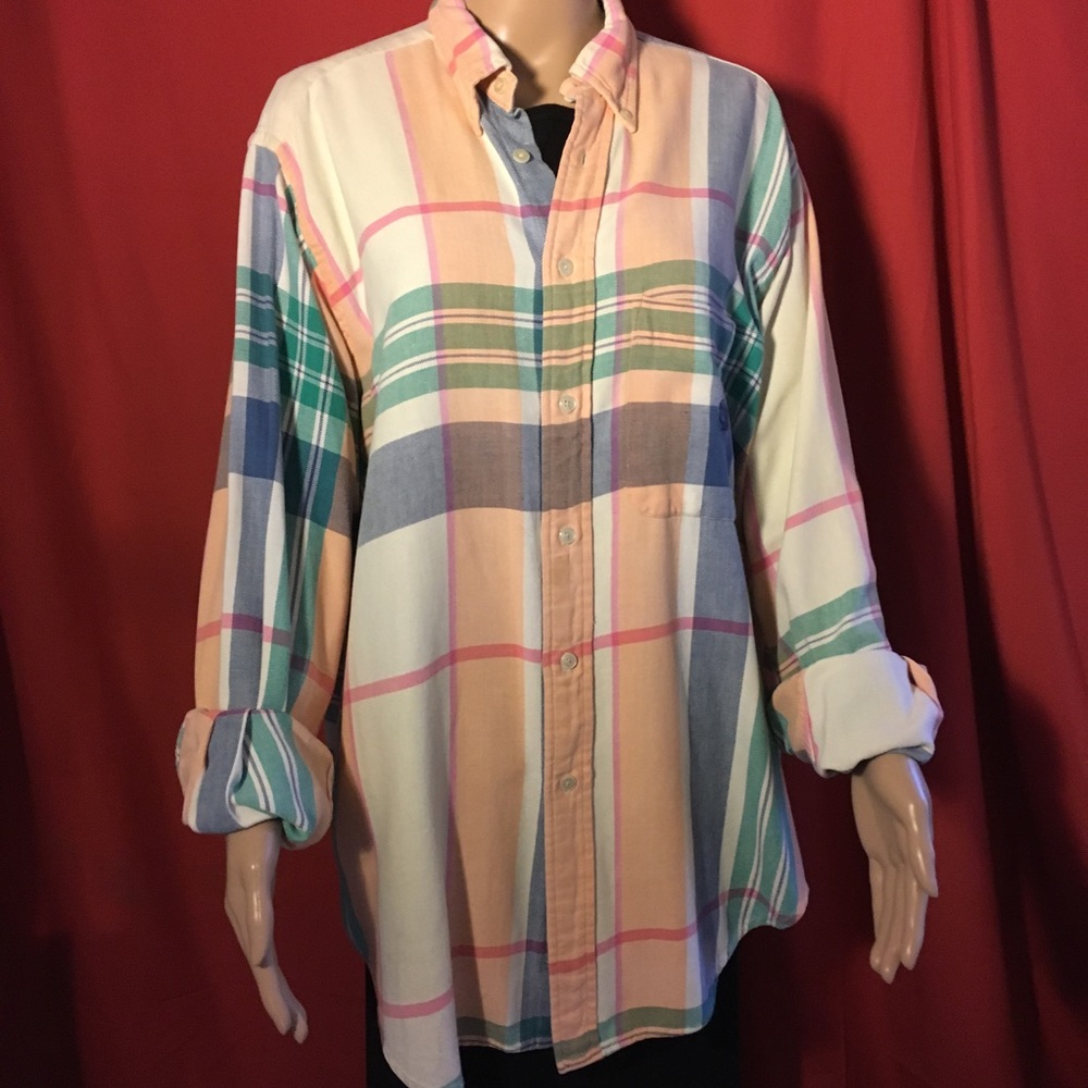 A Nautica plaid shirt in soft colors